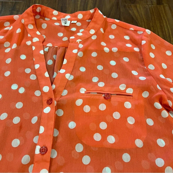 Kut from the Kloth Jasmine Chiffon Sheer Blouse Orange Polka Dot size medium - Picture 8 of 10